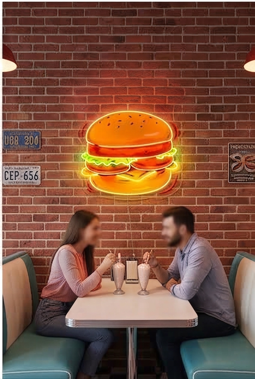 Diner ortamında burger neon