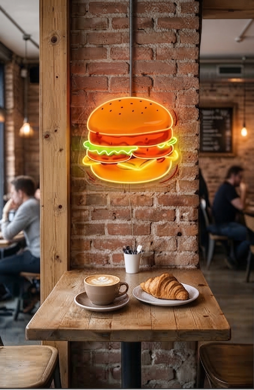 Kafede burger neon uygulaması