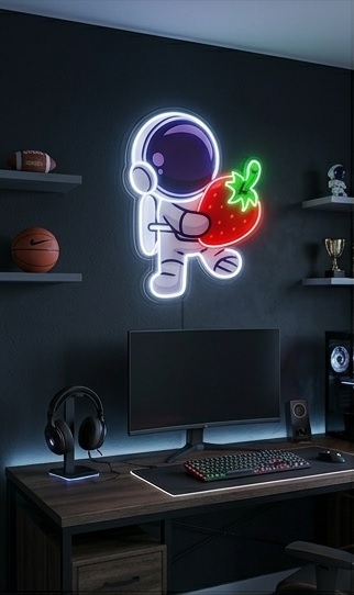 Çilekli Astronot Neon LED